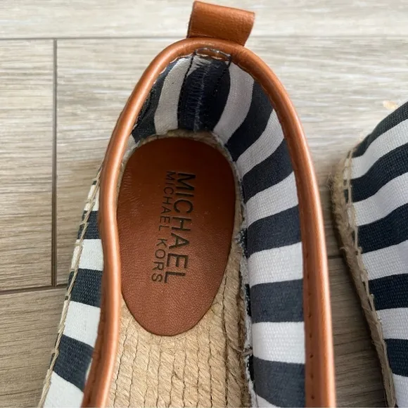 MICHAEL KORS Canvas &amp; Leather Navy &amp; White Striped Espadrilles, Women’s 7