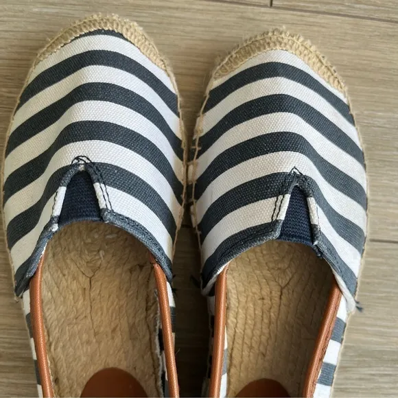 MICHAEL KORS Canvas &amp; Leather Navy &amp; White Striped Espadrilles, Women’s 7