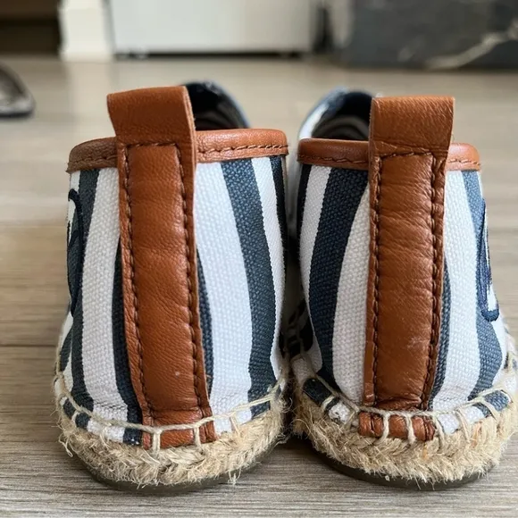 MICHAEL KORS Canvas &amp; Leather Navy &amp; White Striped Espadrilles, Women’s 7