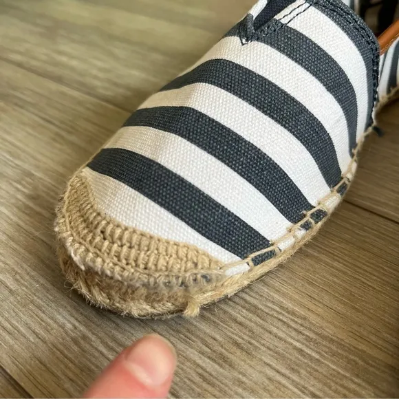 MICHAEL KORS Canvas &amp; Leather Navy &amp; White Striped Espadrilles, Women’s 7