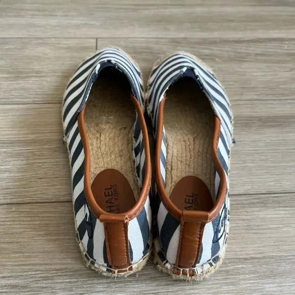 MICHAEL KORS Canvas &amp; Leather Navy &amp; White Striped Espadrilles, Women’s 7
