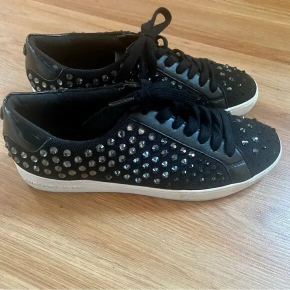 Michael Kors Irving Rhinestone Embellished Mesh Sneakers - Black