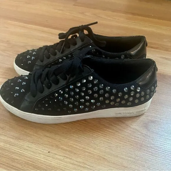 Michael Kors Irving Rhinestone Embellished Mesh Sneakers - Black