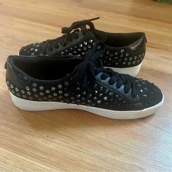 Michael Kors Irving Rhinestone Embellished Mesh Sneakers - Black