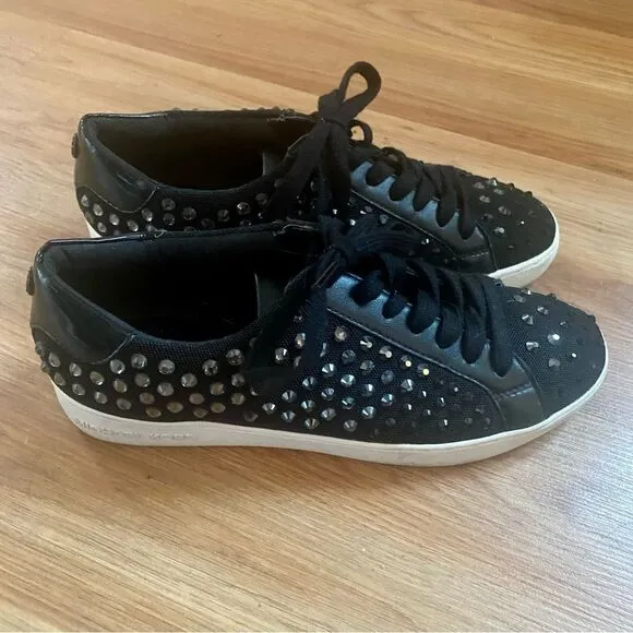 Michael Kors Irving Rhinestone Embellished Mesh Sneakers - Black