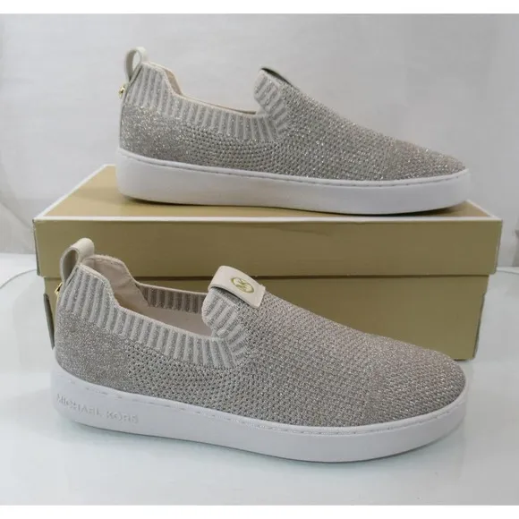 Michael Kors Juno Knit Slip On Sneaker Metallic Stretch Champagne