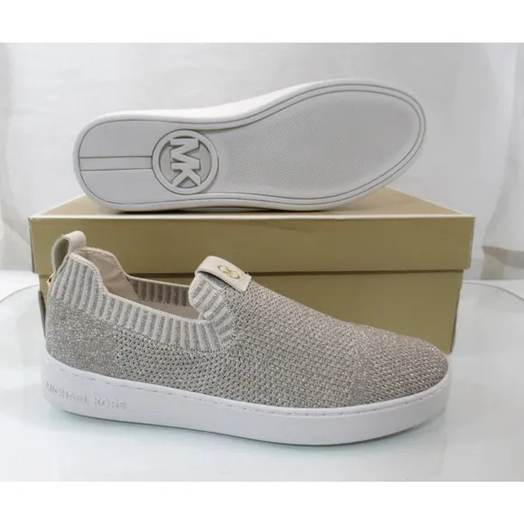 Michael Kors Juno Knit Slip On Sneaker Metallic Stretch Champagne