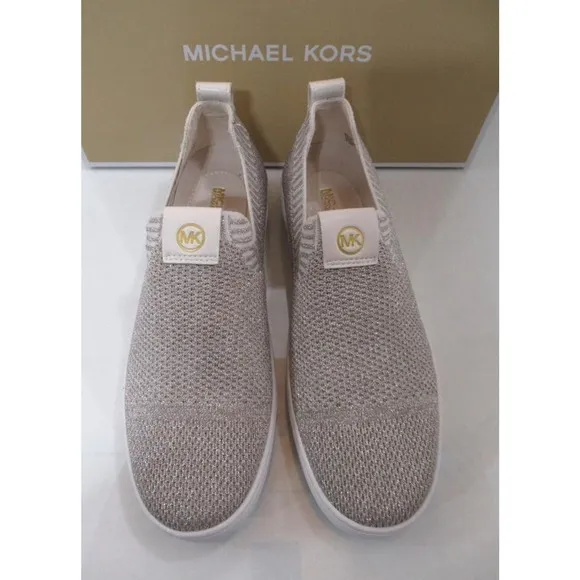 Michael Kors Juno Knit Slip On Sneaker Metallic Stretch Champagne