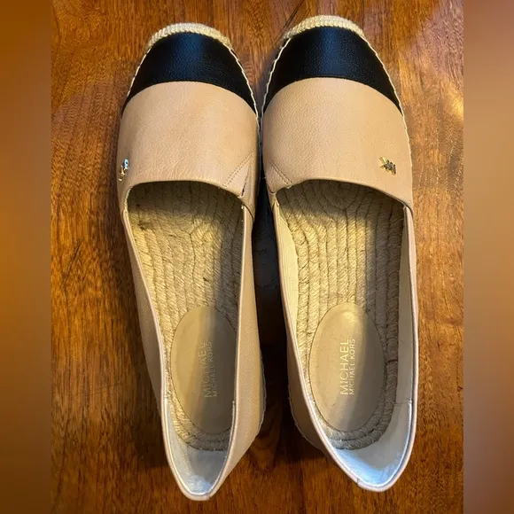 Michael Kors Pink &amp; Black Leather Kendrick Toe Cap Espadrilles Slip On S…