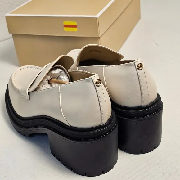 Michael Kors Rocco Heeled Loafer 9.5 LT Cream Y2k chunky‎ heel