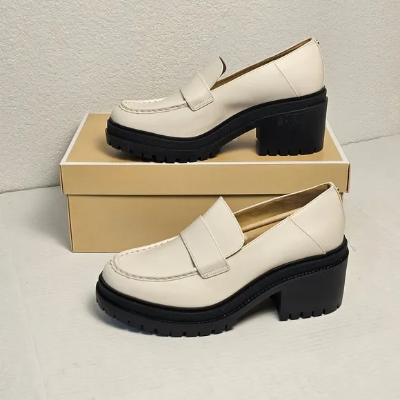 Michael Kors Rocco Heeled Loafer 9.5 LT Cream Y2k chunky‎ heel