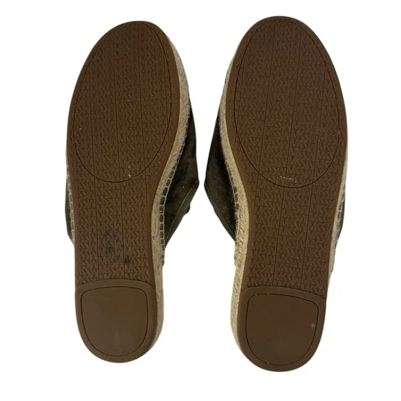 Michael Kors Sued Leather Espadrilles Slide Mule Sandal Olive Size 8