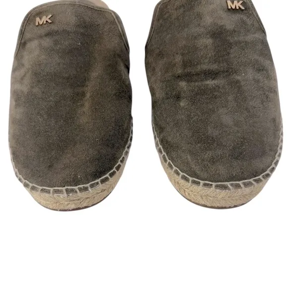 Michael Kors Sued Leather Espadrilles Slide Mule Sandal Olive Size 8