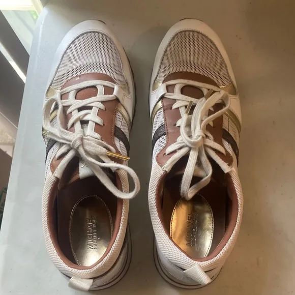 Michael Kors Vintage Brown Striped Mesh Michael Kors Sneakers Sz 9