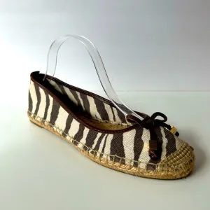 Michael Kors Women Zebra Brown Canvas Slip On Espadrilles