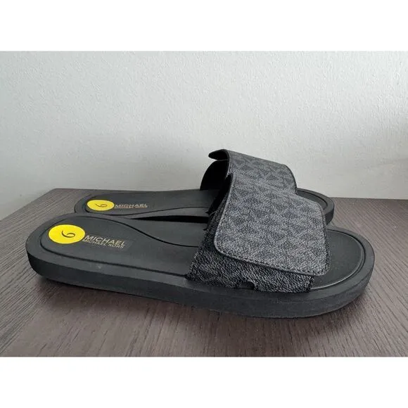 MICHAEL KORS Women’s Sz 9 M Wade Slide 45S0WDFA2B Black/Dk Grey MK New