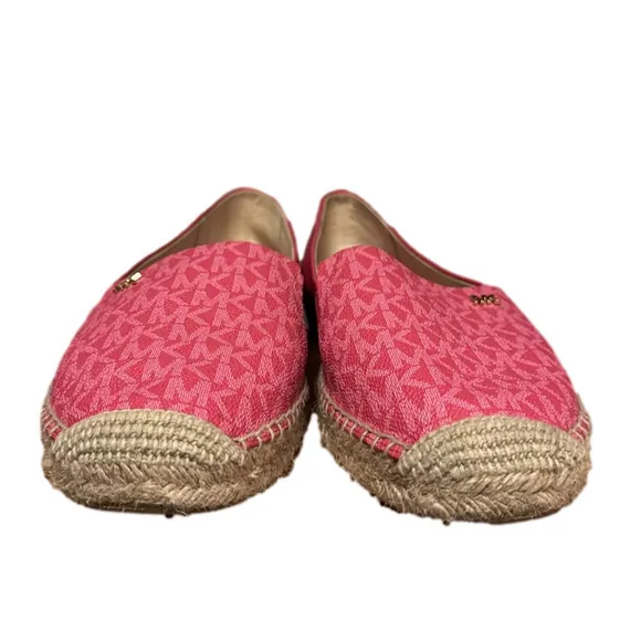 MICHAEL Michael Kors Coated Canvas Leather Pink Kendrick Logo Espadrille Size 11