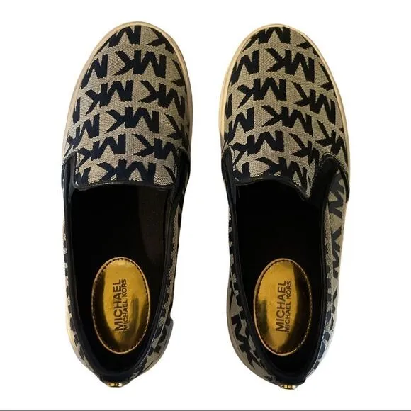 Michael Michael Kors Keaton Slip On Signature Logo Sneakers Navy Blue White 6.5
