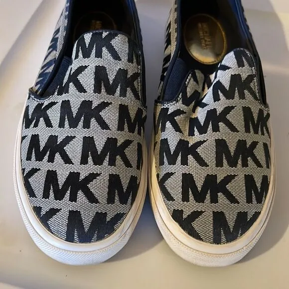 Michael Michael Kors Keaton Slip On Signature Logo Sneakers Navy Blue White 6.5