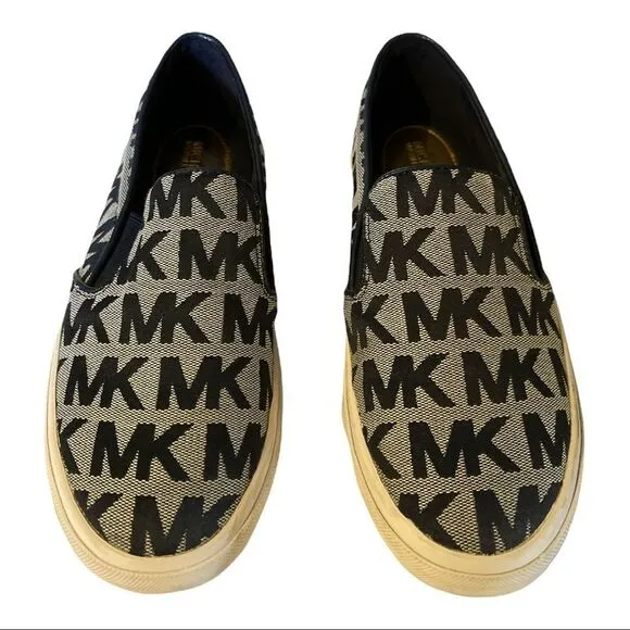 Michael Michael Kors Keaton Slip On Signature Logo Sneakers Navy Blue White 6.5