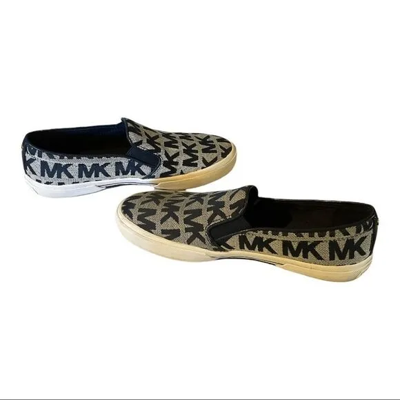 Michael Michael Kors Keaton Slip On Signature Logo Sneakers Navy Blue White 6.5