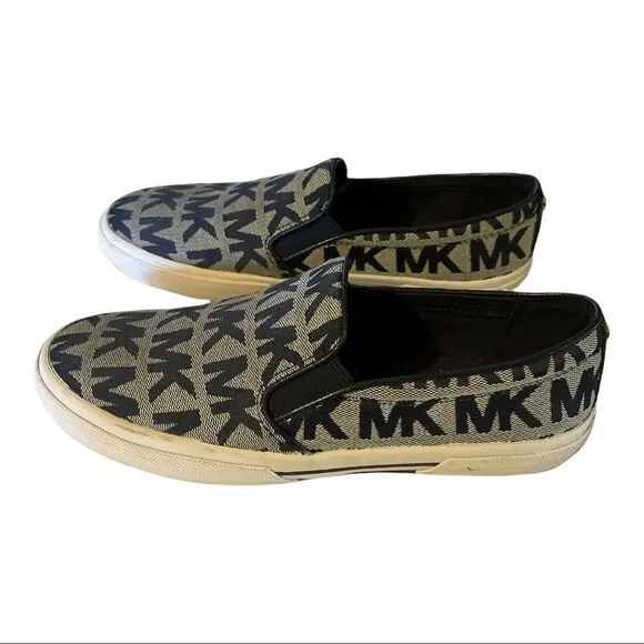 Michael Michael Kors Keaton Slip On Signature Logo Sneakers Navy Blue White 6.5