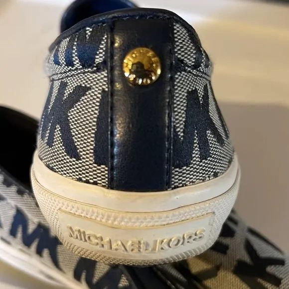 Michael Michael Kors Keaton Slip On Signature Logo Sneakers Navy Blue White 6.5