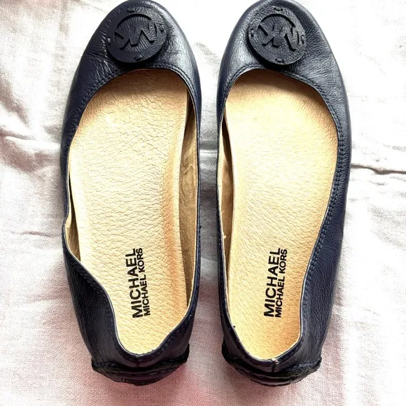 MICHAEL Michael Kors Lindsey Leather Ballet Flats navy SZ 8 M NWOT