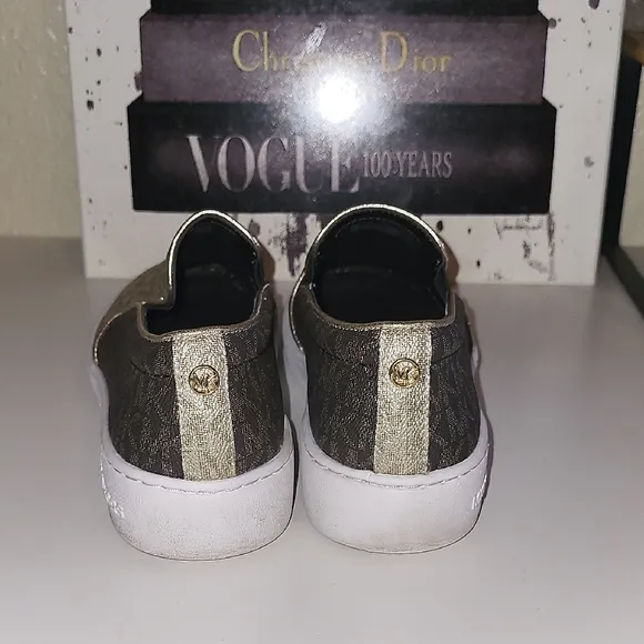 MICHAEL Michael Kors Metallic Gold and Brown Textured Slip-On Sneakers