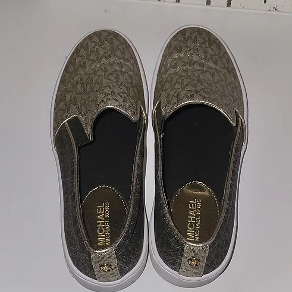 MICHAEL Michael Kors Metallic Gold and Brown Textured Slip-On Sneakers