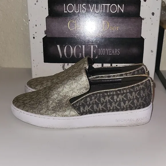 MICHAEL Michael Kors Metallic Gold and Brown Textured Slip-On Sneakers