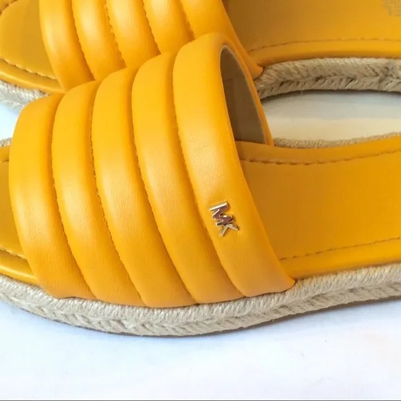 MICHAEL Michael Kors Slide Sandals Yellow Leather Quilted Royce Sz 7 NEW Sandal