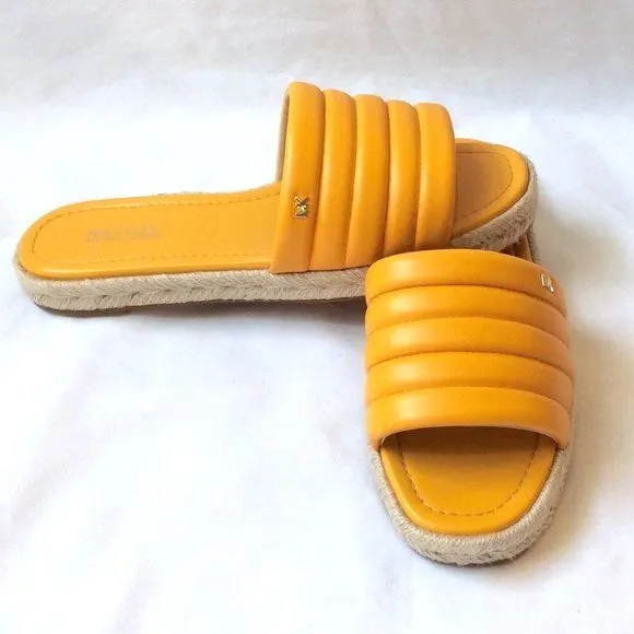 MICHAEL Michael Kors Slide Sandals Yellow Leather Quilted Royce Sz 7 NEW Sandal