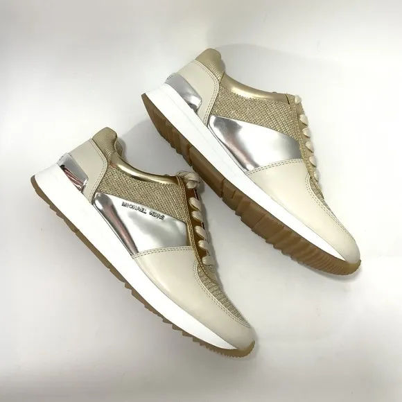 Michael Michael Kors Sneaker Women Size 6.5M Gold-tone Lace-up Liv Wedge