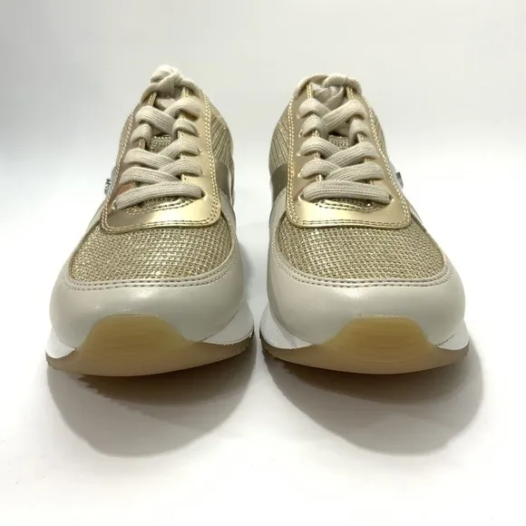 Michael Michael Kors Sneaker Women Size 6.5M Gold-tone Lace-up Liv Wedge