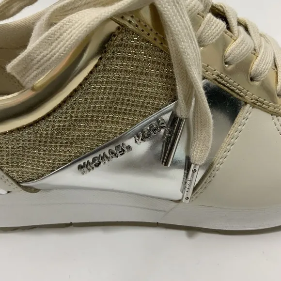 Michael Michael Kors Sneaker Women Size 6.5M Gold-tone Lace-up Liv Wedge