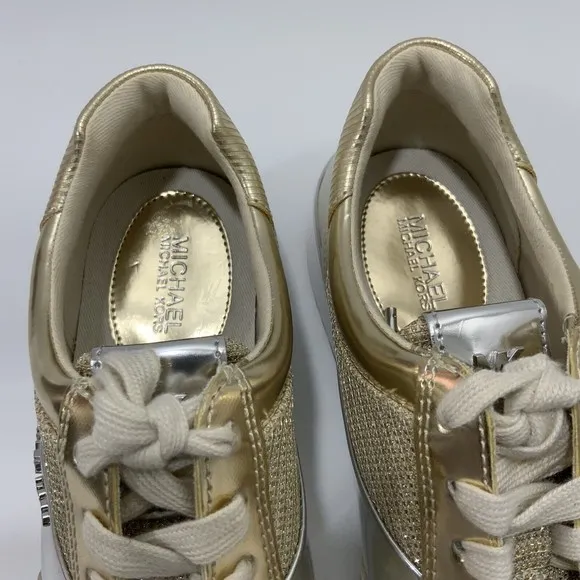 Michael Michael Kors Sneaker Women Size 6.5M Gold-tone Lace-up Liv Wedge