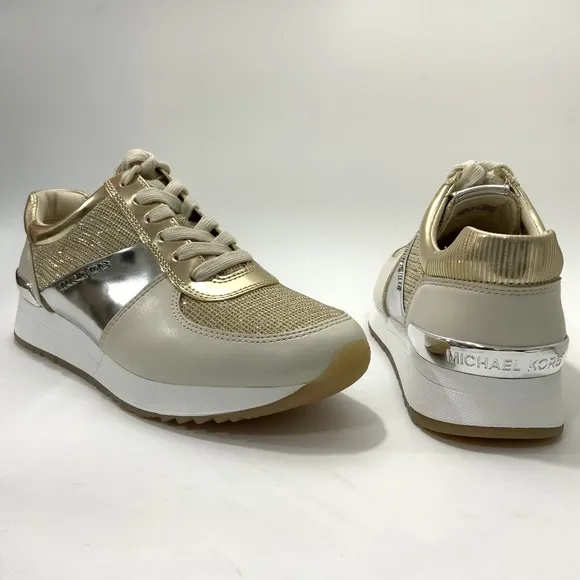 Michael Michael Kors Sneaker Women Size 6.5M Gold-tone Lace-up Liv Wedge