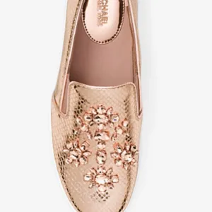 MICHAEL MICHAEL KORSKeaton Embellished Metallic Leather Slip-On Sneaker New sz9