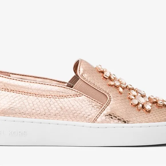 MICHAEL MICHAEL KORSKeaton Embellished Metallic Leather Slip-On Sneaker New sz9