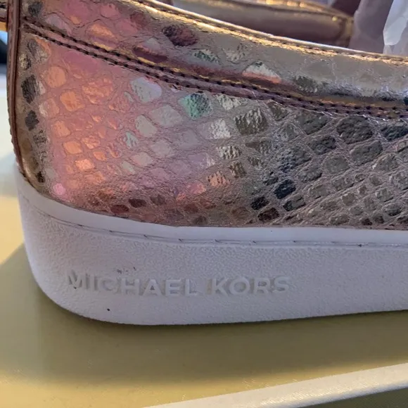 MICHAEL MICHAEL KORSKeaton Embellished Metallic Leather Slip-On Sneaker New sz9