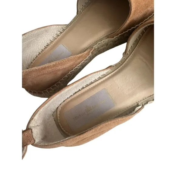 MICHELE LOPRIORE Tan Suede Espadrille Ankle Strap Flats Size 38
