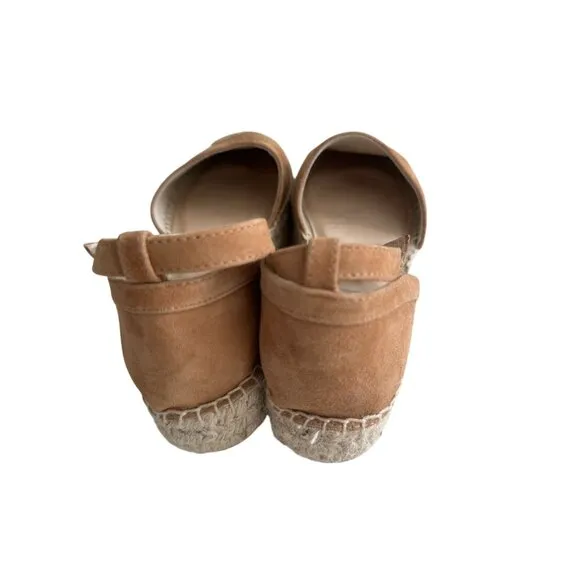 MICHELE LOPRIORE Tan Suede Espadrille Ankle Strap Flats Size 38