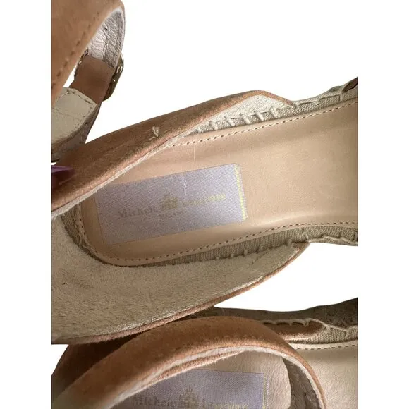 MICHELE LOPRIORE Tan Suede Espadrille Ankle Strap Flats Size 38