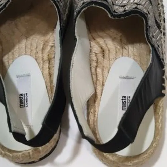 MIISTA LONDON silver black espadrilles 36 NEW