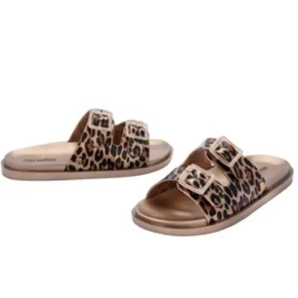 Mini Melissa Slides Wide II Leopard Gold