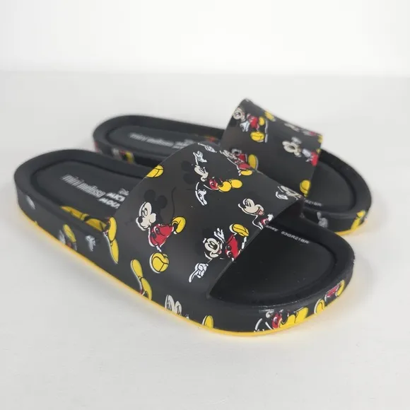 MINI MELISSA Unisex Black Beach Slide III Mickey &amp; Fiends Sandals Size 2 KIDS