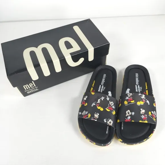MINI MELISSA Unisex Black Beach Slide III Mickey &amp; Fiends Sandals Size 2 KIDS