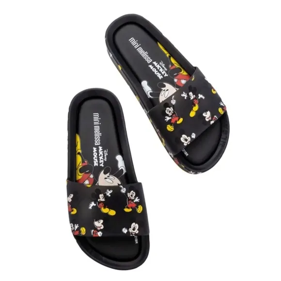 MINI MELISSA Unisex Black Beach Slide III Mickey &amp; Fiends Sandals Size 2 KIDS