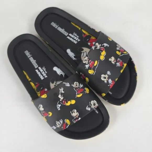 MINI MELISSA Unisex Black Beach Slide III Mickey &amp; Fiends Sandals Size 2 KIDS